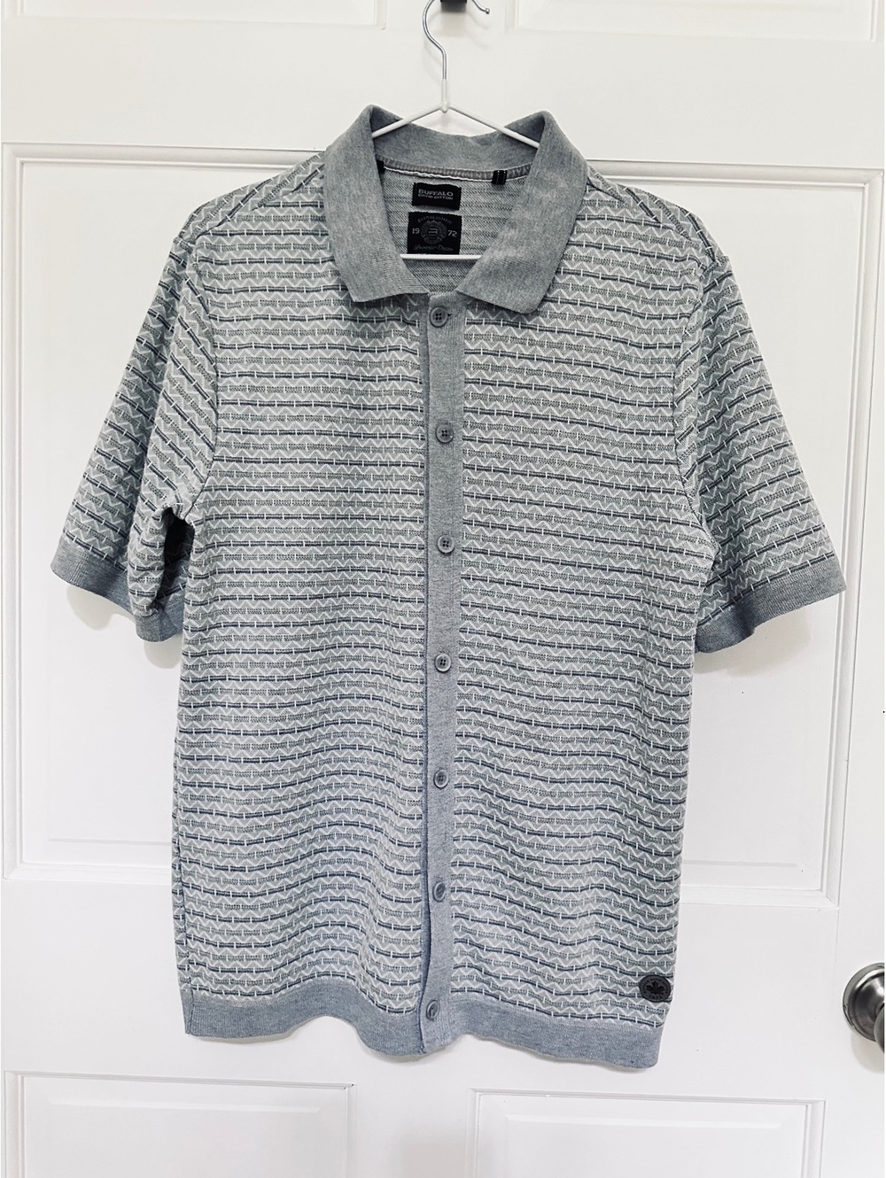 Vintage Style Gray Buffalo David Bitton Short Sleeve Knit Polo Shirt Size L